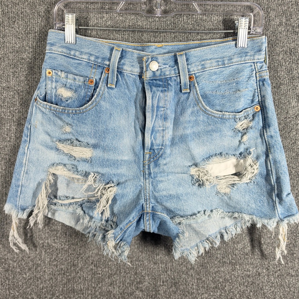 Levis 501 Shorts‎ Womens 27 Premium Distressed Denim Cutoff High Rise Light Wash